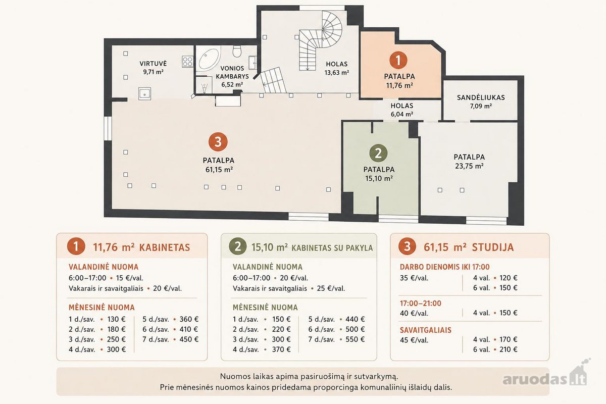 Kabinetai Ir 61 M² Studija Nuomai Rotušės Aikštėje - nuotraukos Nr. 2