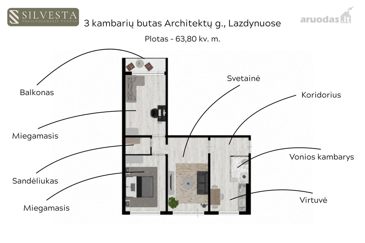 Parduodamas 3 kambarių butas Architektų g., - nuotraukos Nr. 4