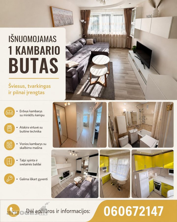 Išnuomojamas Vieno Kambario Butas - nuotraukos Nr. 2