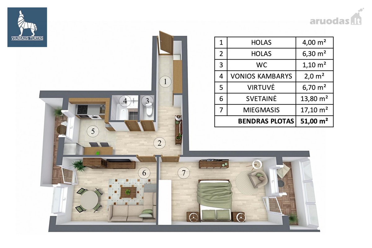 Rytinė Kava Virš Miesto  51 M²  2 Balkonai - nuotraukos Nr. 26