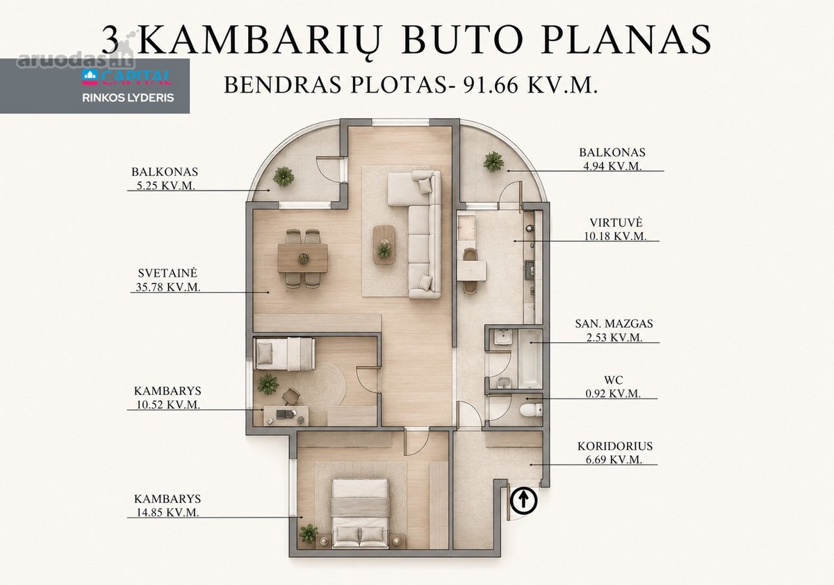 Erdvus 3 Kambarių Butas Su Dviem Įstiklintais - nuotraukos Nr. 26
