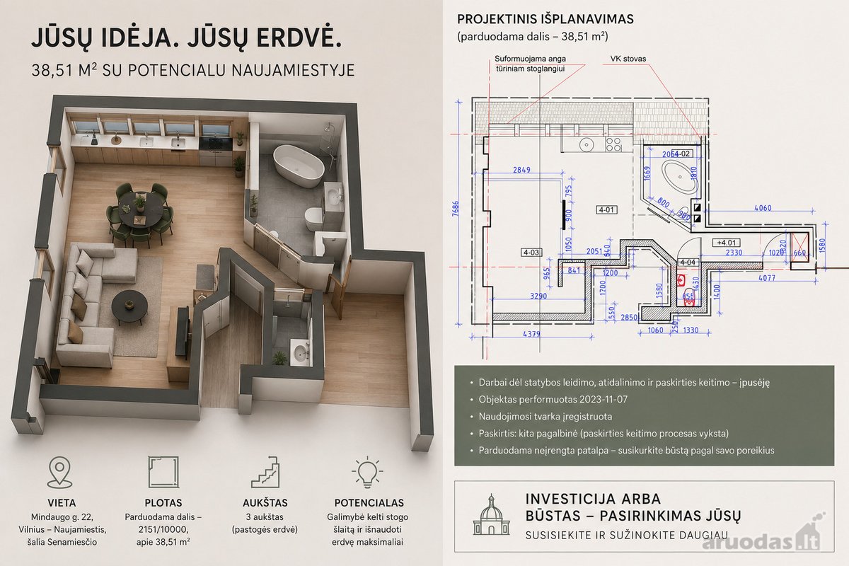 38,51 M² Mindaugo G. – Ne Baigtas Butas, O - nuotraukos Nr. 3