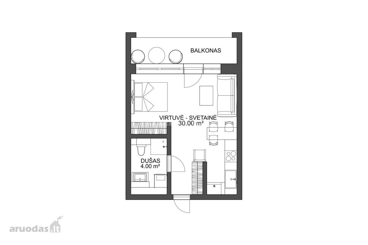 Išnuomojamas 1,5 kambario, kompaktiškas - nuotraukos Nr. 9