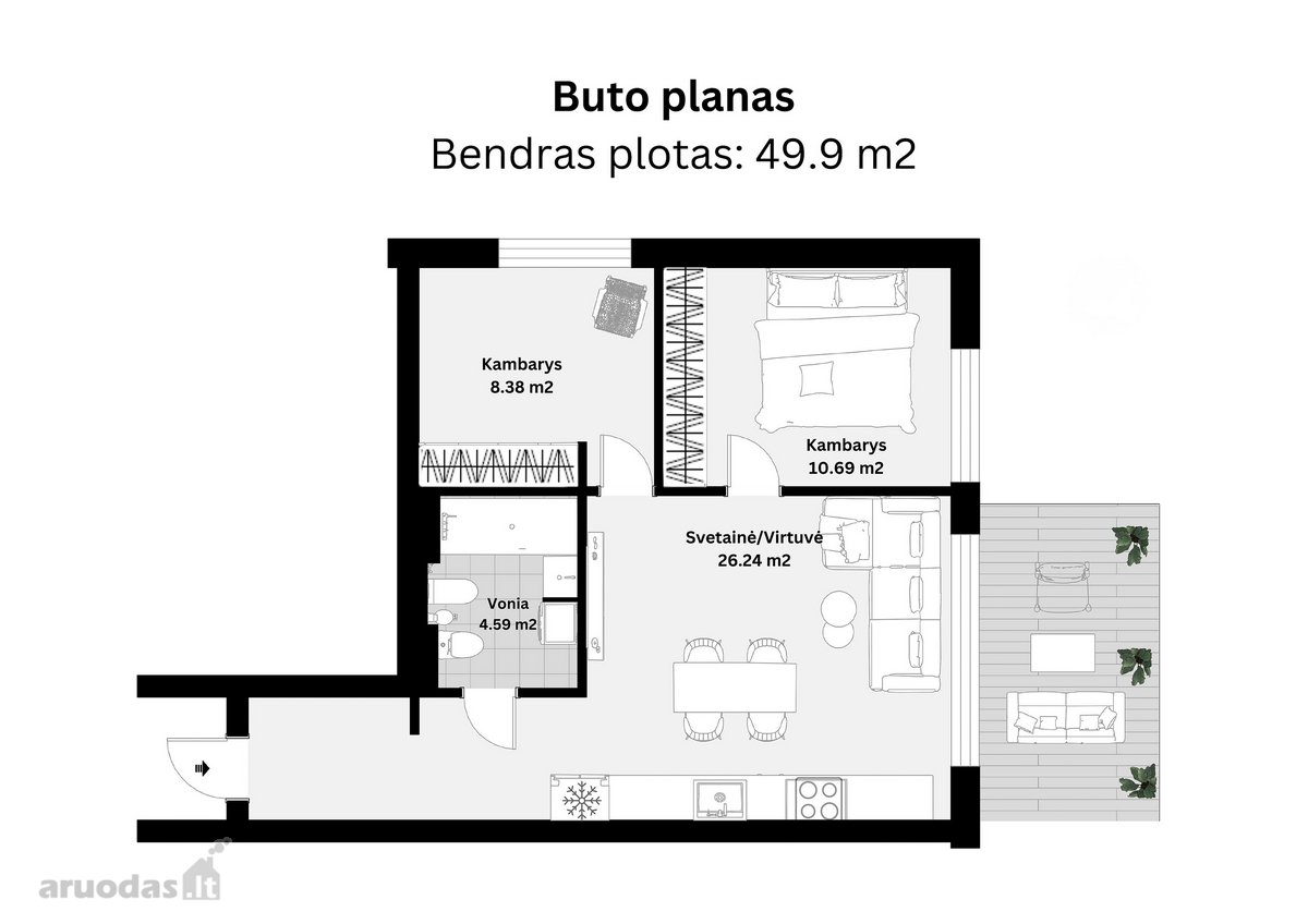 Parduodamas Pilnai Įrengtas 3 Kambarių Butas - nuotraukos Nr. 23