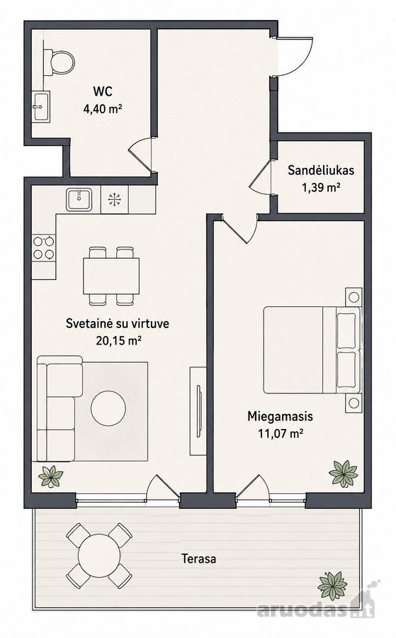 Parduodamas Erdvus 2 Kambarių Butas Su Terasa - nuotraukos Nr. 29
