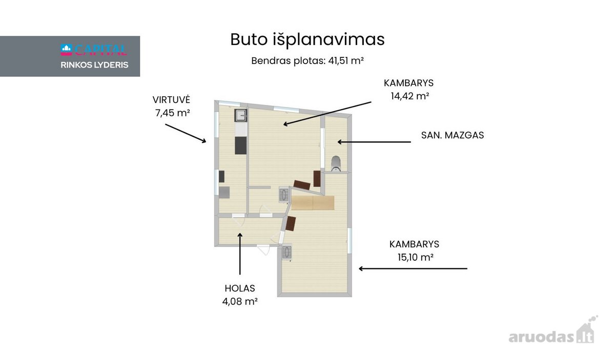Parduodamas 2-jų Kambarių 41,51 kv.m Butas - nuotraukos Nr. 19