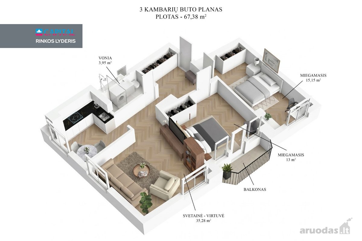 Parduodamas Šviesus Ir Erdvus 3 Kambarių - nuotraukos Nr. 32