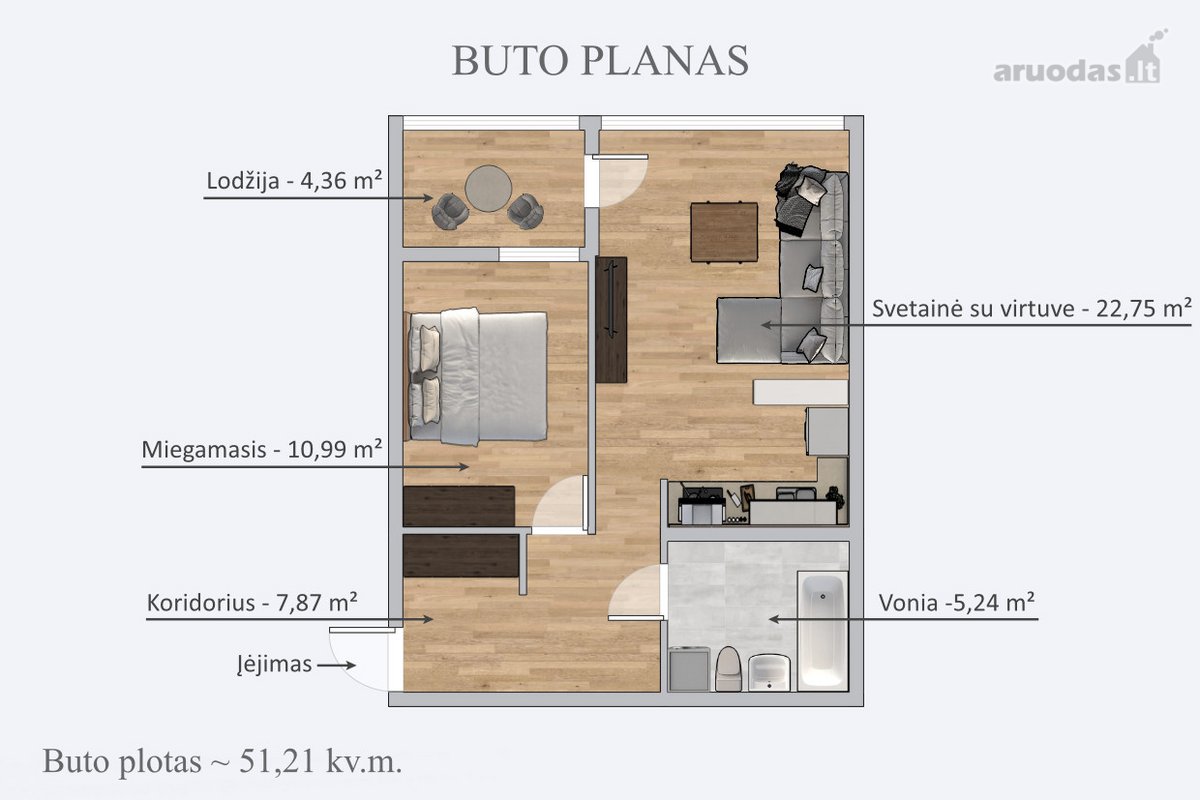 Parduodamas 2 Kambarių Butas Su Lodžija - nuotraukos Nr. 21