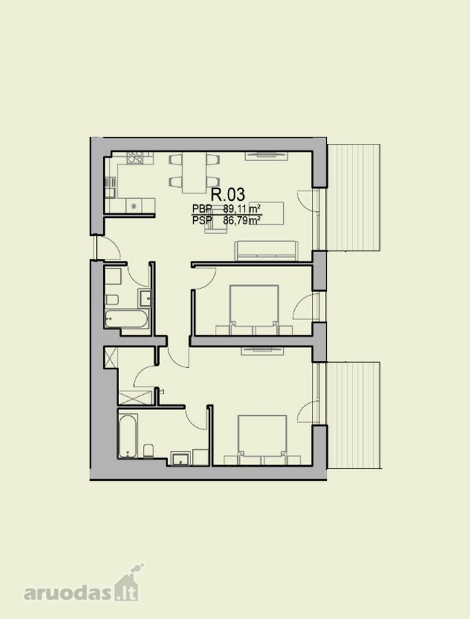89,11 m² – vienas erdviausių 3 kambarių - nuotraukos Nr. 2
