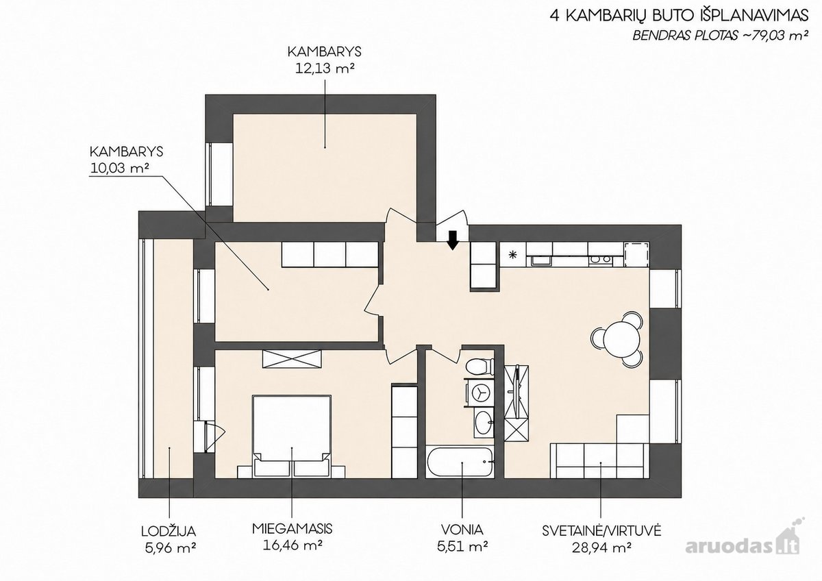 Parduodamas Naujai Įrengtas 4 Kambarių Butas - nuotraukos Nr. 15