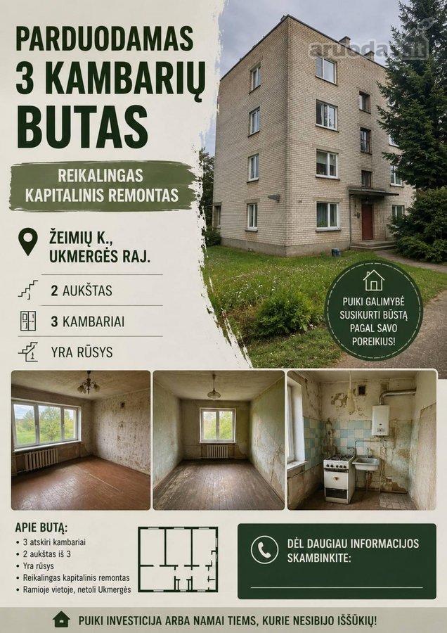 ? Parduodamas 3 Kambarių Butas Ukmergės Rajone - nuotraukos Nr. 2