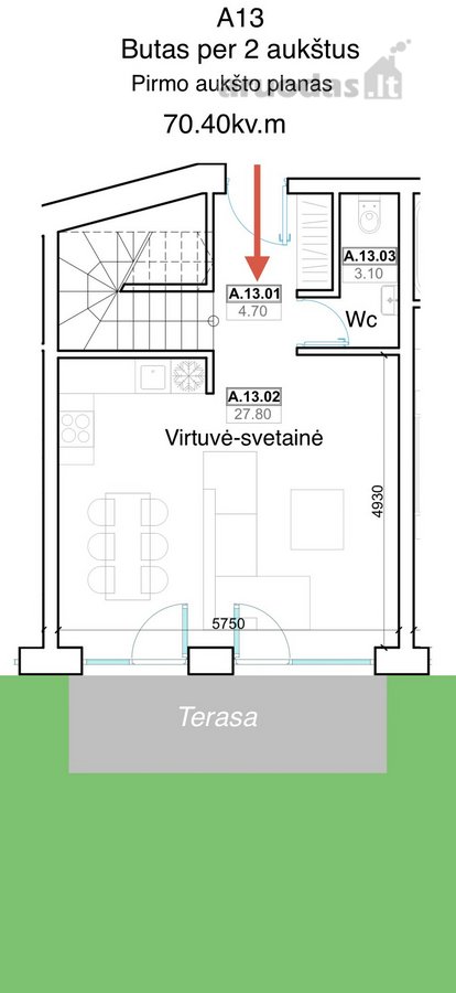 Parduodamas erdvus butas per 2 aukštus - nuotraukos Nr. 7