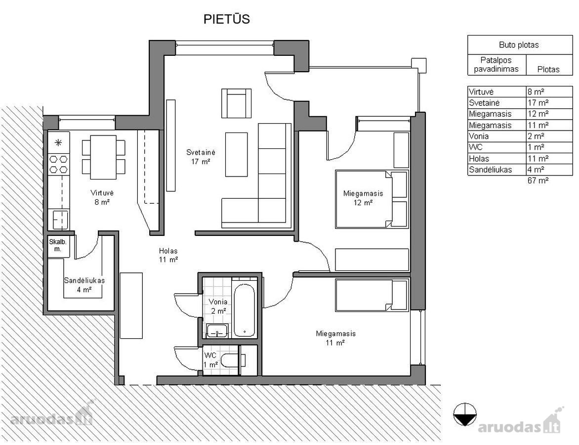 Nuomojamas 3 kambarių, 67m2 butas Baisogaloje - nuotraukos Nr. 2
