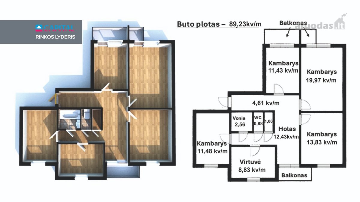 Parduodamas 4 Kambarių su Holu Butas - nuotraukos Nr. 39