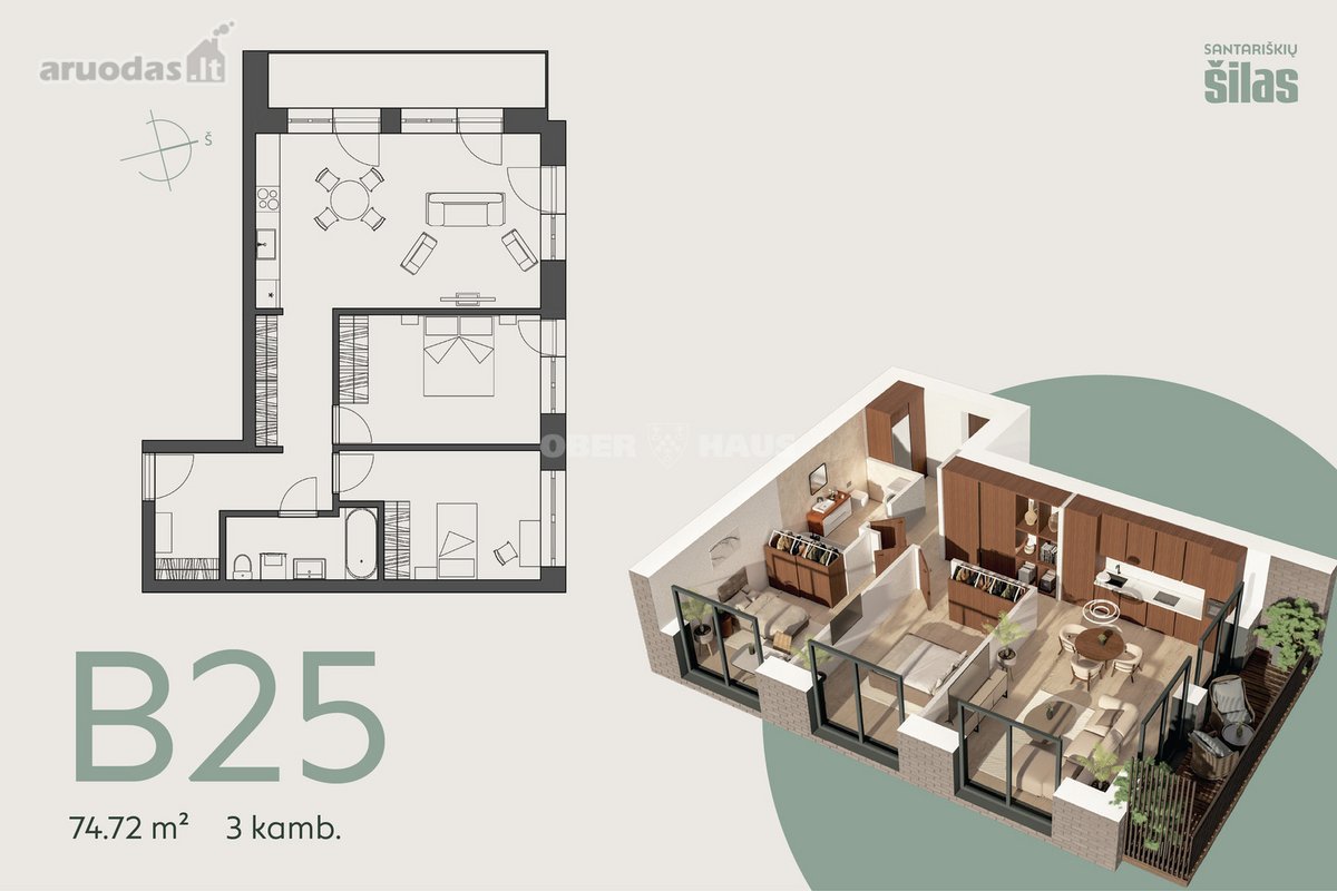 Parduodamas 3 kambarių, 74,72 m² butas - nuotraukos Nr. 3