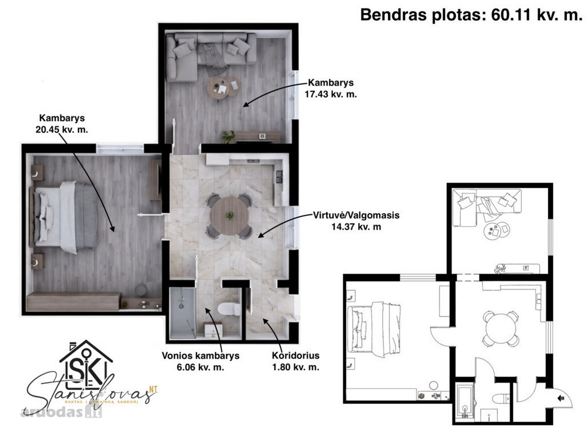 Parduodamas 2 Kambarių Butas Su 5.055 A Žemės - nuotraukos Nr. 3
