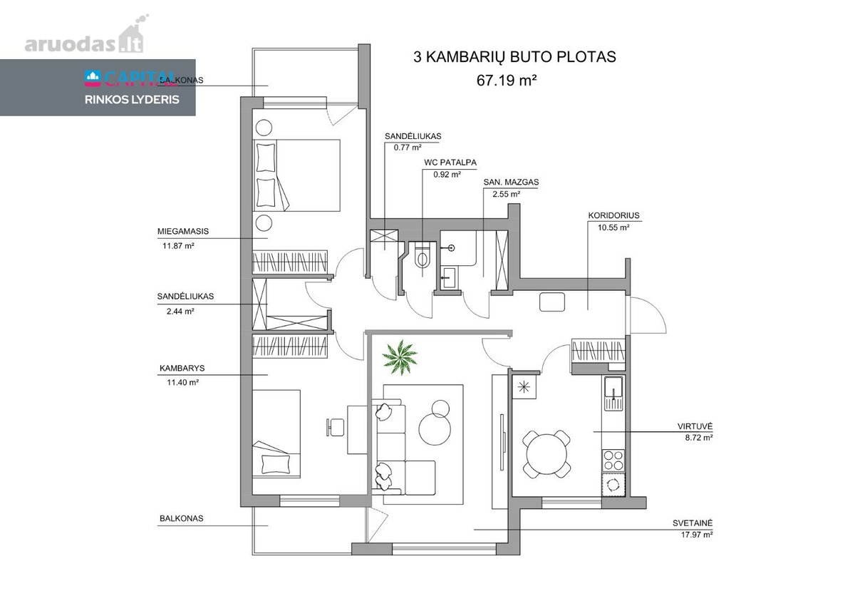 Parduodamas Tvarkingas 3 Kambarių Butas - nuotraukos Nr. 30