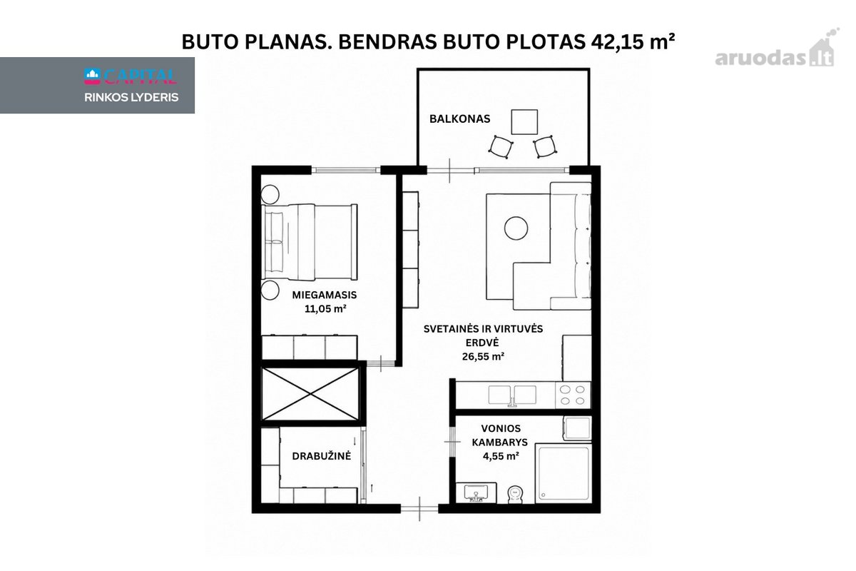 Parduodamas Šviesus 2 Kambarių Butas Su - nuotraukos Nr. 25