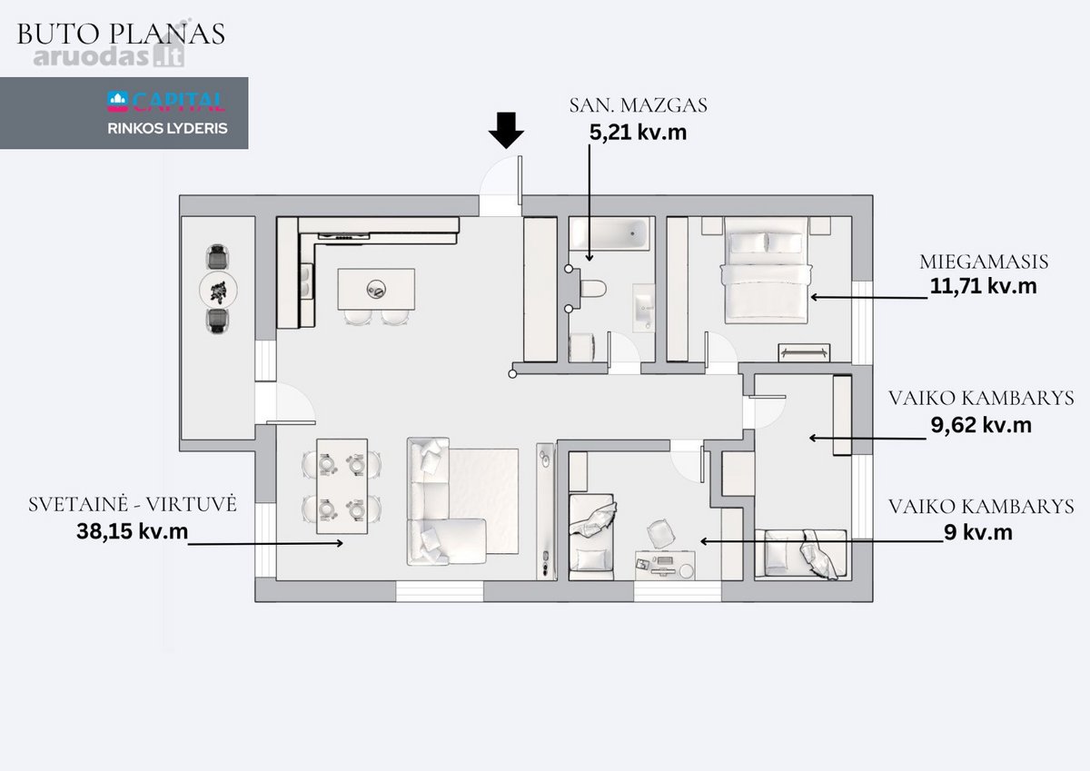 Parduodamas Jaukus Ir Erdvus 4 Kambarių Butas - nuotraukos Nr. 27