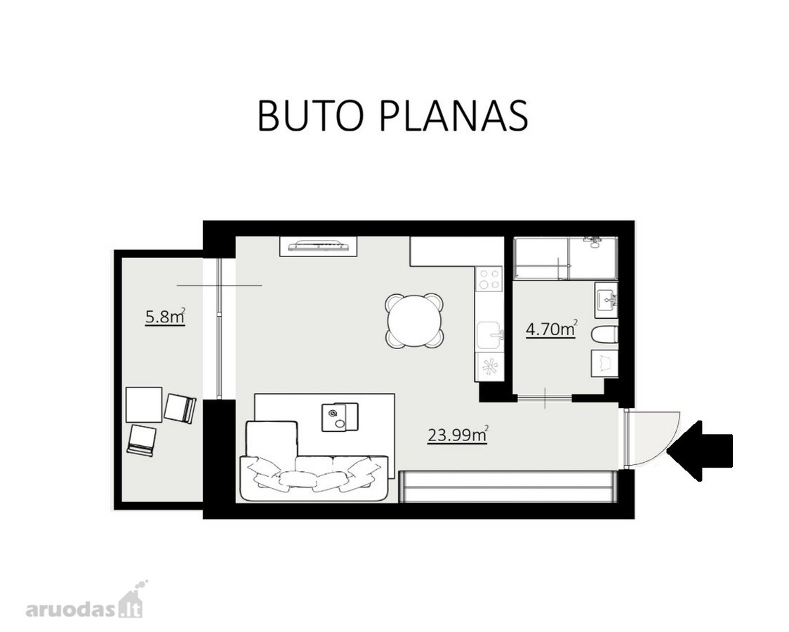 Parduodamas vieno kambario butas - nuotraukos Nr. 7