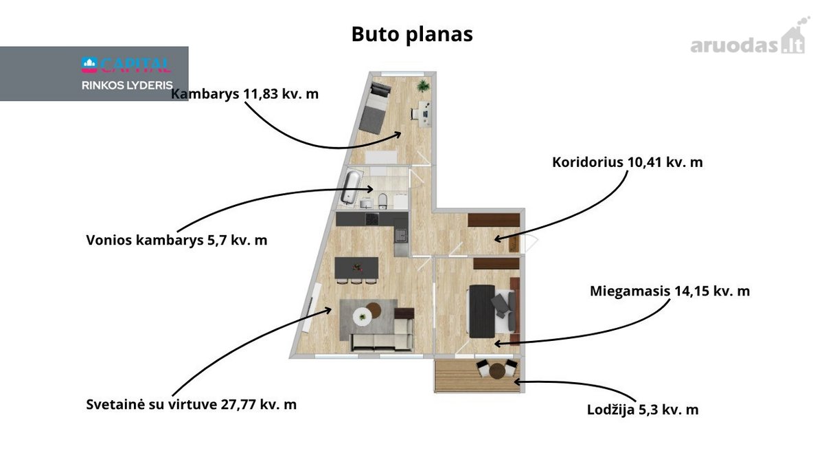 Parduodamas Pilnai Įrengtas 3 Kambarių Butas - nuotraukos Nr. 31