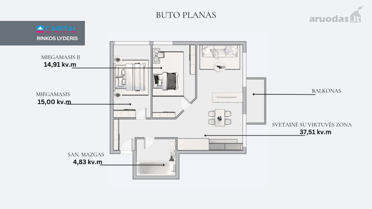 Parduodamas Šviesus 4 Kambarių Butas - nuotraukos Nr. 21