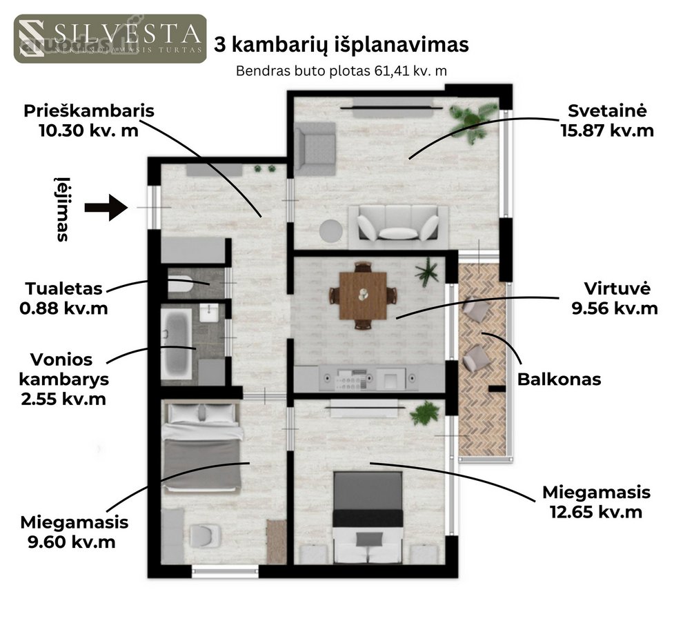 Parduodamas 3 kambarių butas Fabijoniškėse, P - nuotraukos Nr. 21