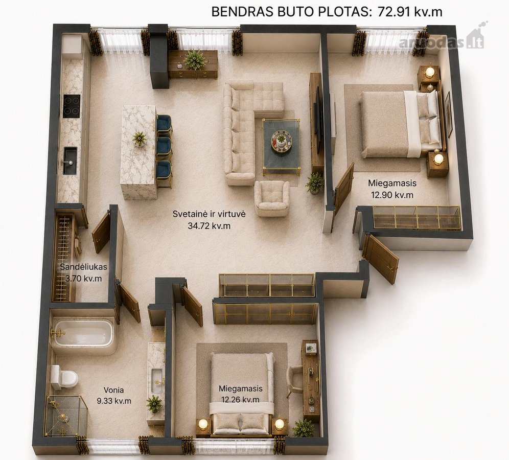 73 m² Apartamentai Kauno Senamiesčio Širdyje. - nuotraukos Nr. 30