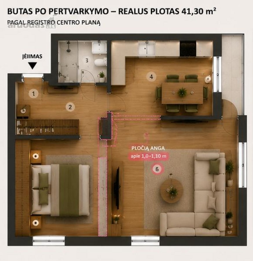 Parduodamas 41,30 M² Butas Su Rūsiu – - nuotraukos Nr. 2