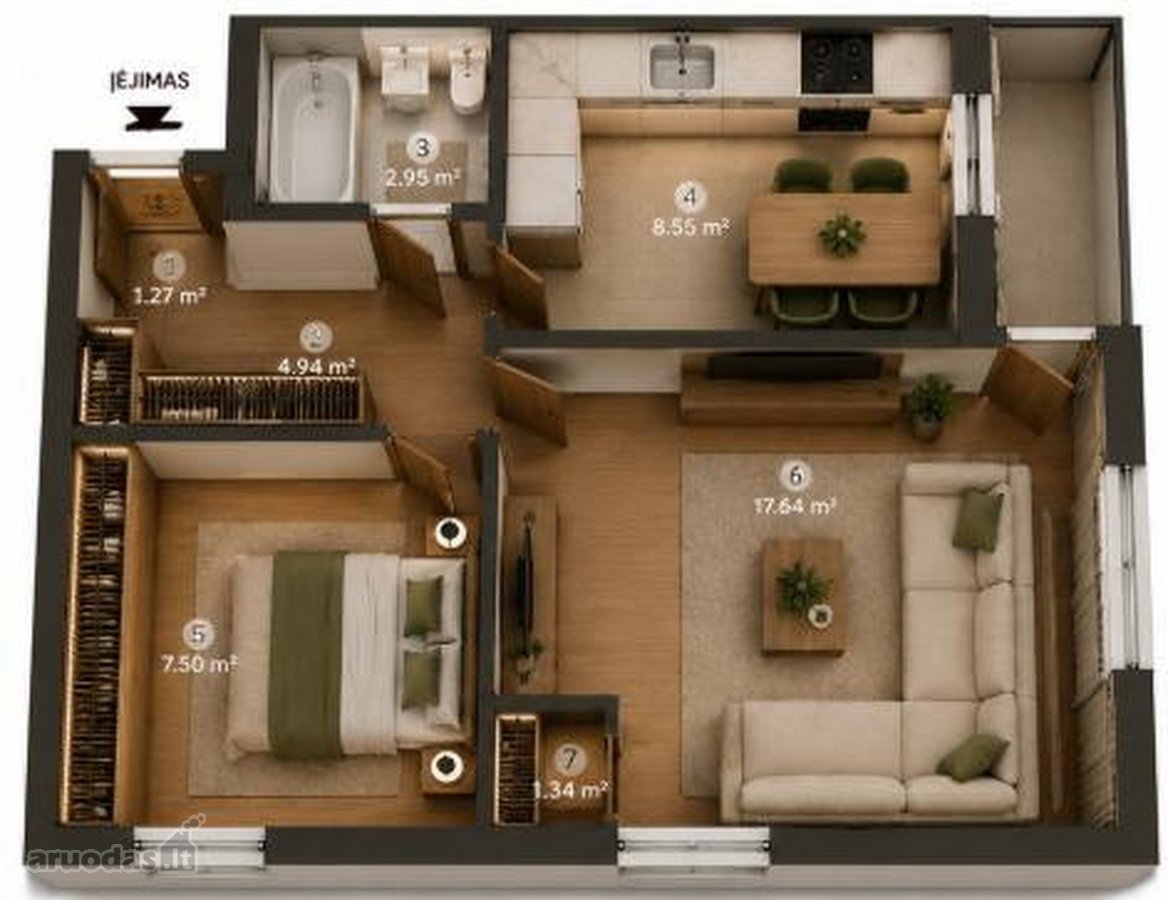 Parduodamas 41,30 M² Butas Su Rūsiu – - nuotraukos Nr. 3