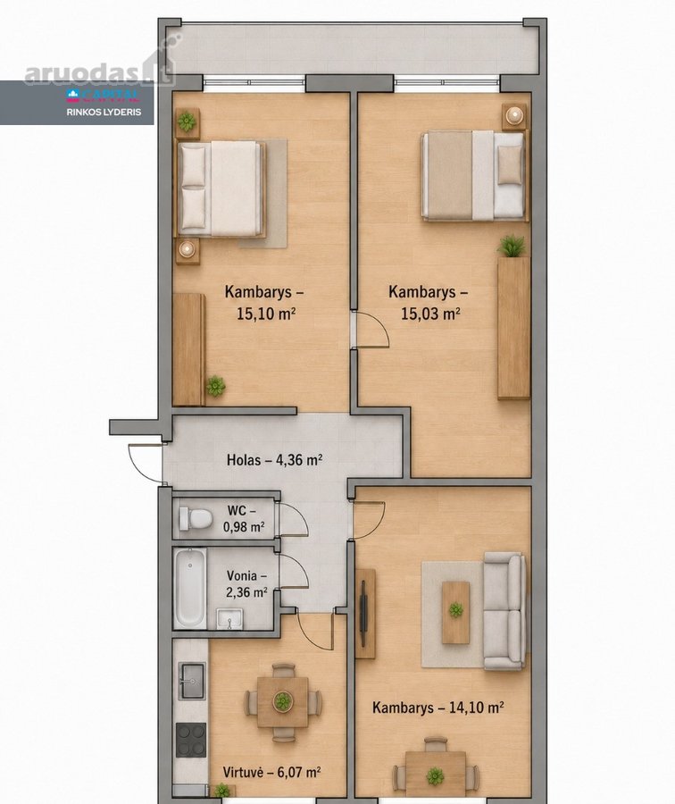 Pilnai Įrengtas 3 Kambarių Butas Renovuotame - nuotraukos Nr. 43