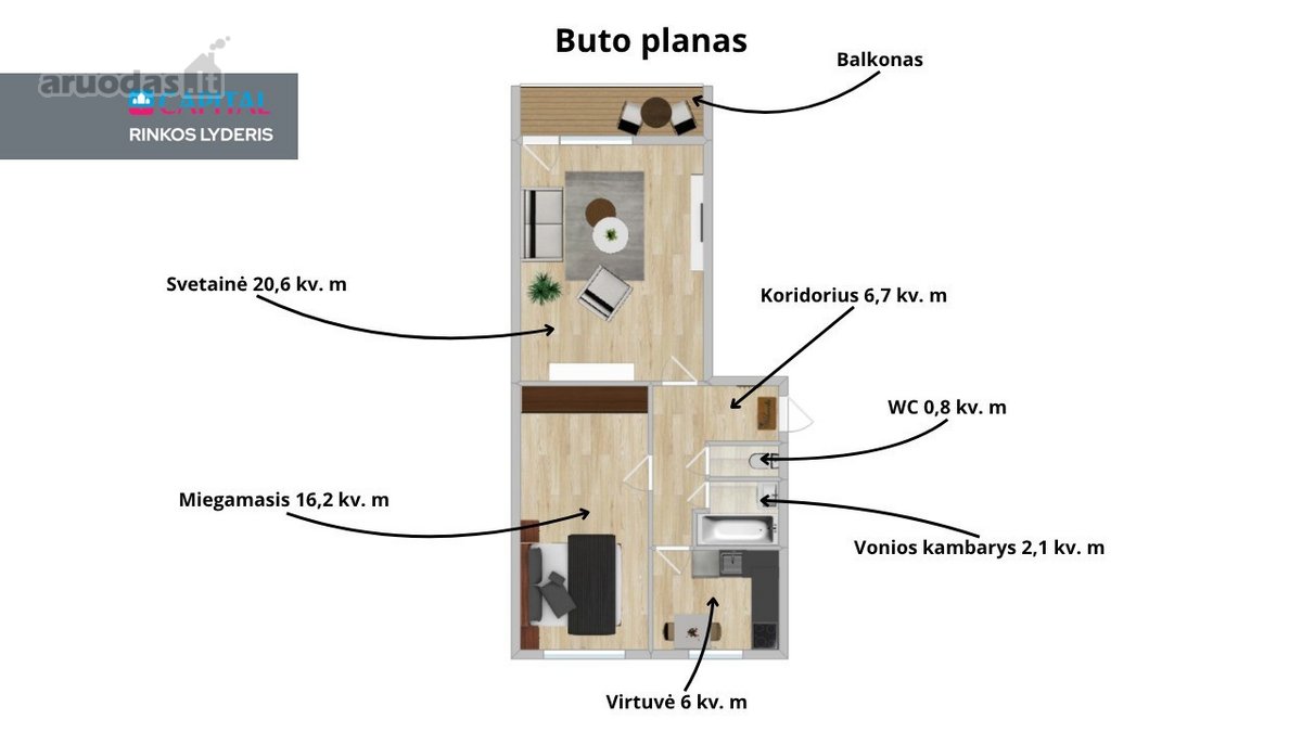 Parduodamas Erdvus 2 Kambarių Butas Su - nuotraukos Nr. 14