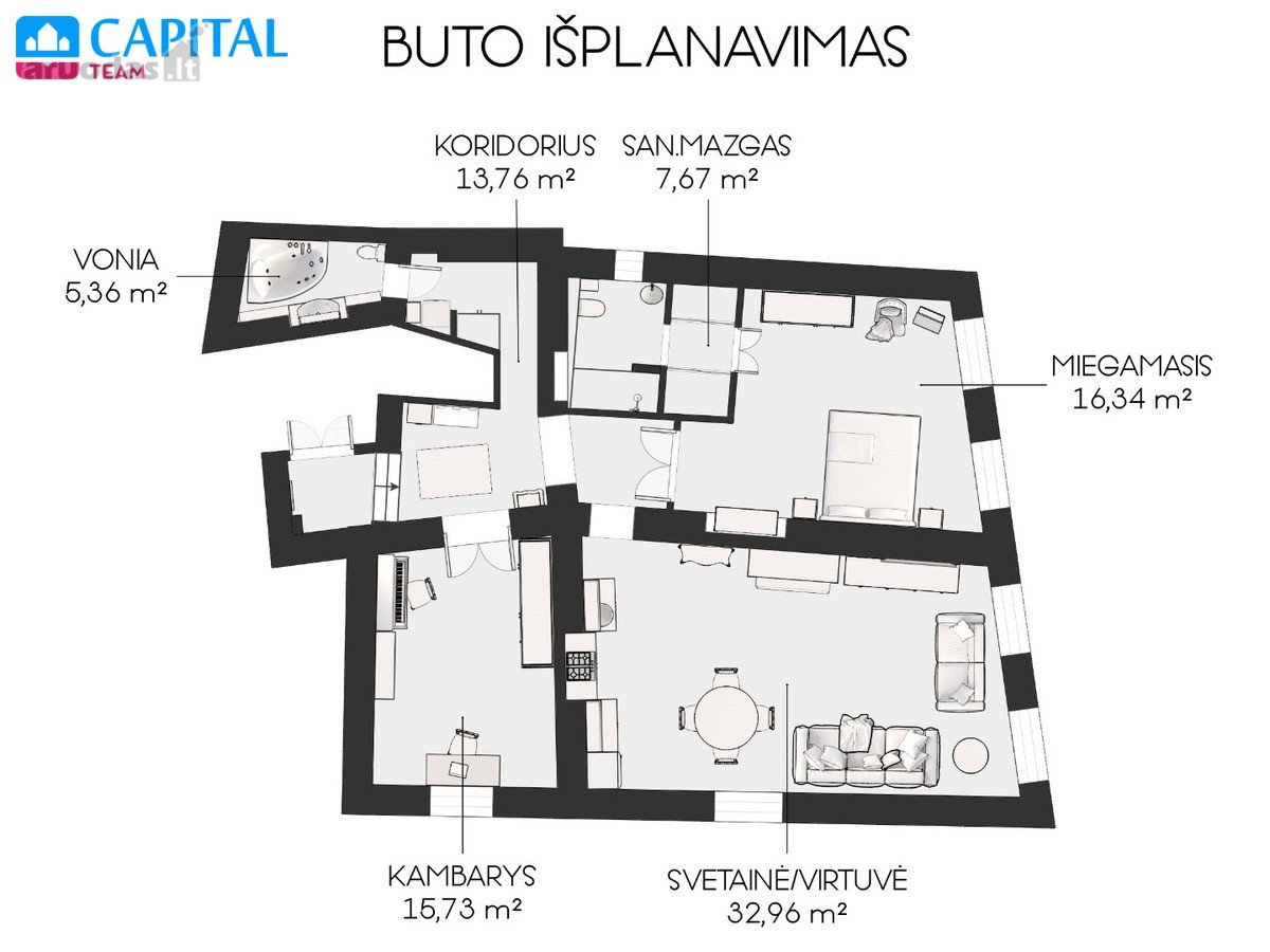 Parduodamas erdvūs 3 kambarių butas - nuotraukos Nr. 26