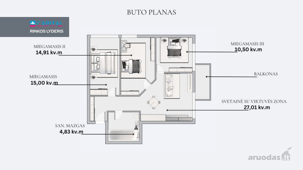 Parduodamas Šviesus 4 Kambarių Butas - nuotraukos Nr. 6