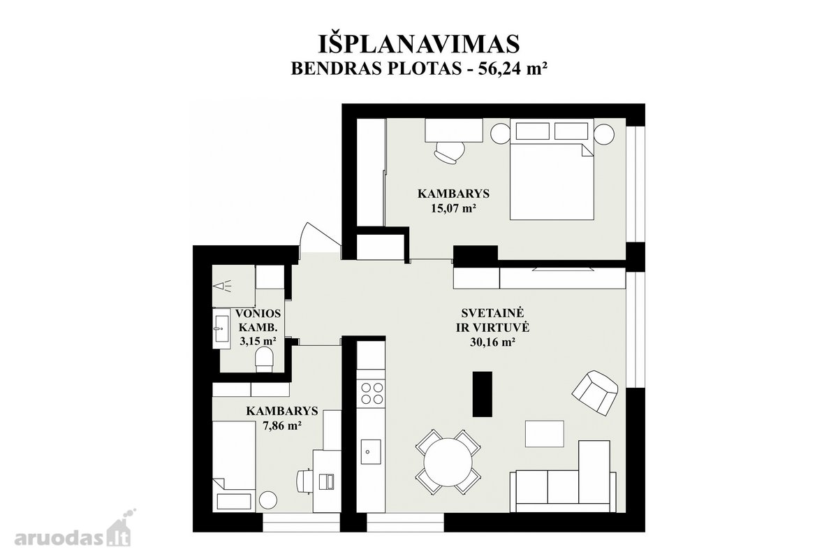 Šis pilnai ir kokybiškai atnaujintas 56,24 m² - nuotraukos Nr. 46