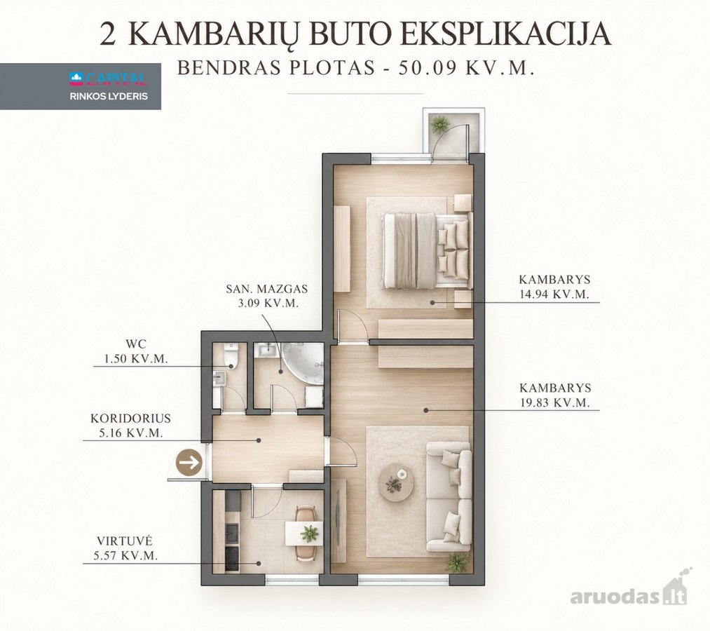Parduodamas Erdvus 2 Kambarių Butas Justiniškėse! - nuotraukos Nr. 19