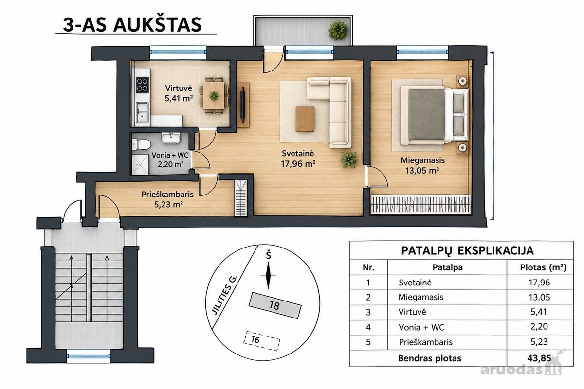 Renovuotas 2 Kambarių Butas Panevėžio Centre - nuotraukos Nr. 12