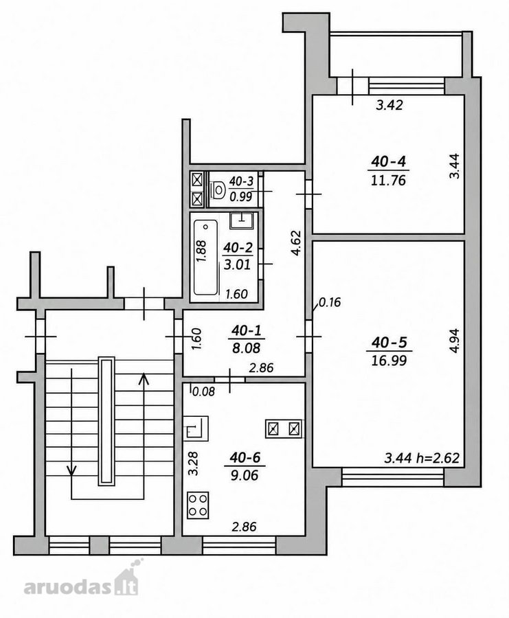 Parduodamas tvarkingas ir įrengtas 49,89 kv. - nuotraukos Nr. 16