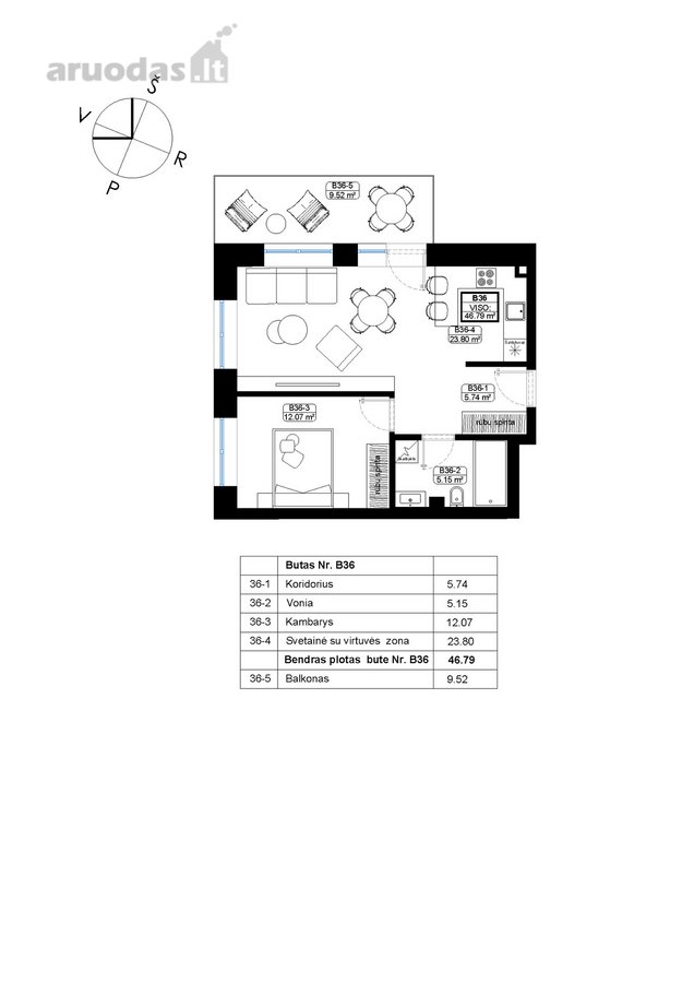 Parduodamas 2 kambarių, 48,56 m² butas su 9 - nuotraukos Nr. 9