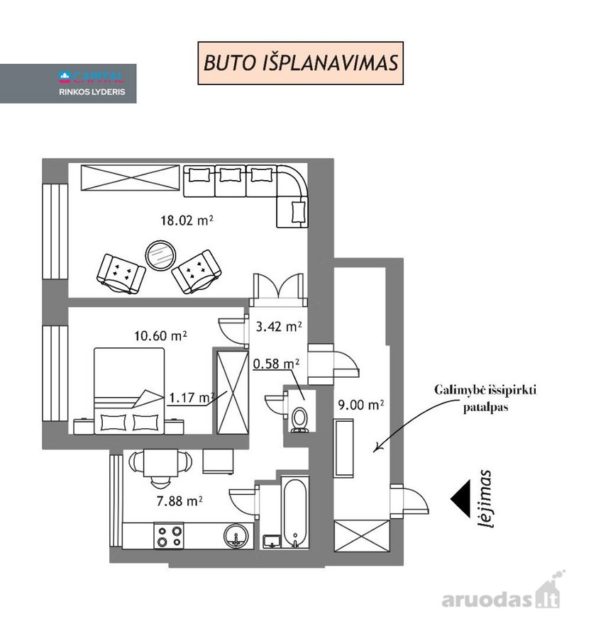 Parduodamas jaukus 44 kv. m, 2 kambarių butas - nuotraukos Nr. 18