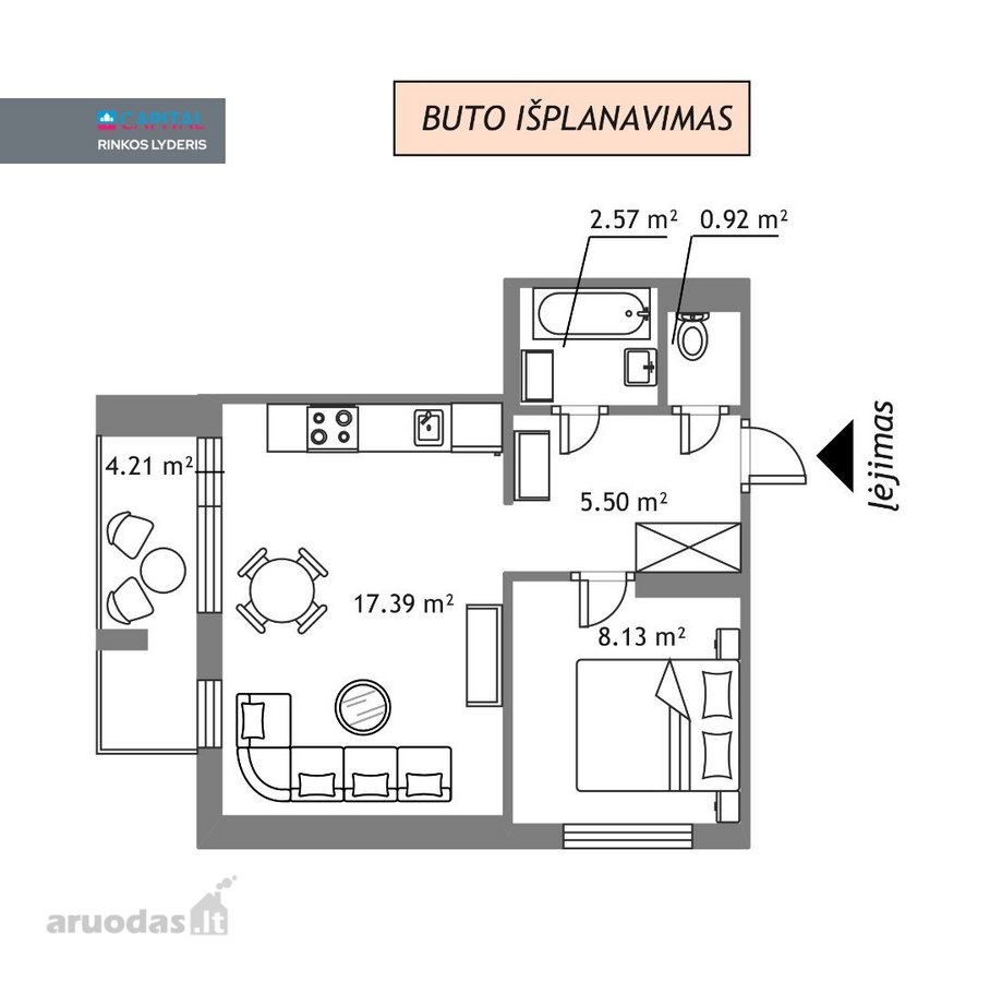 Skoningai įrengtas 2 kambarių butas - nuotraukos Nr. 5