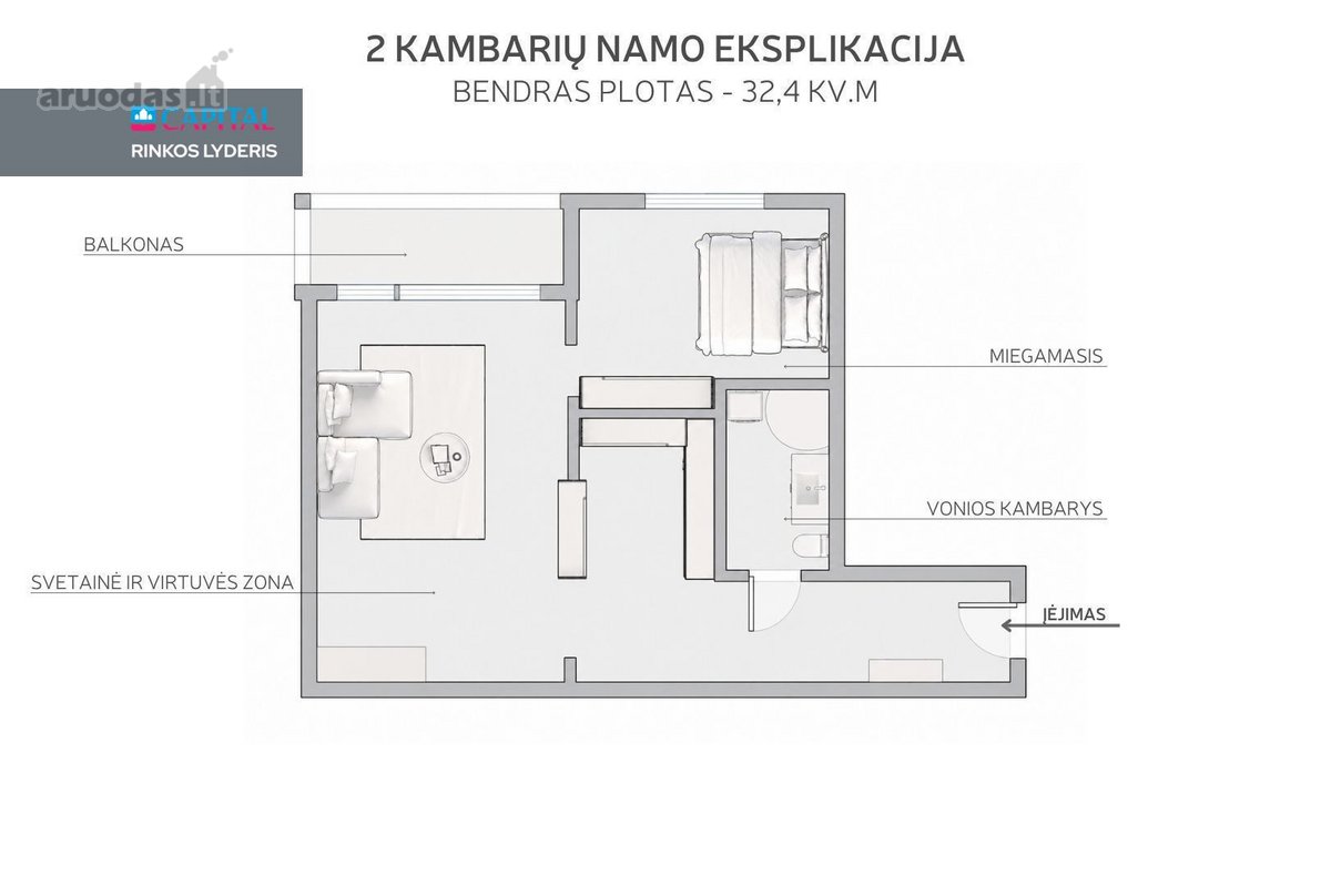Šviesus Ir Stilingai Įrengtas 2 Kambarių - nuotraukos Nr. 18