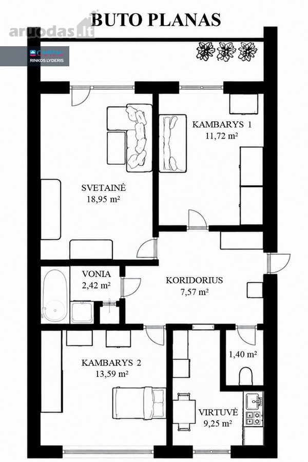 Parduodamas 3 kambarių butas Kapų g. 64, - nuotraukos Nr. 27