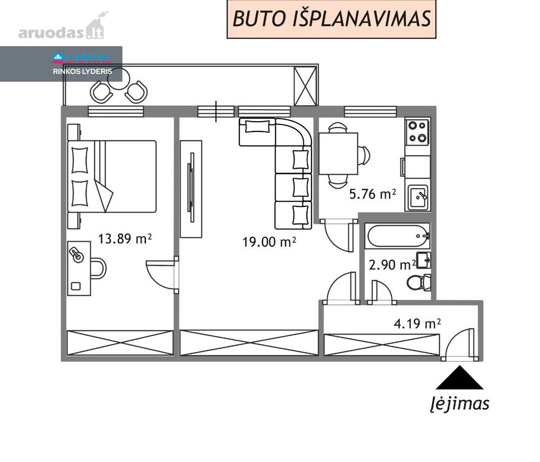 Parduodamas 2 kambarių butas labai geroje - nuotraukos Nr. 4