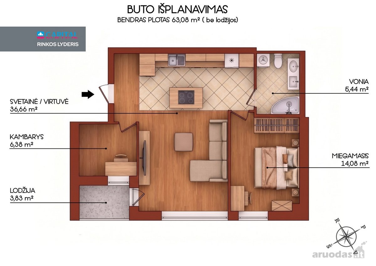 Parduodamas Tvarkingas 3 Kambarių Butas - nuotraukos Nr. 2