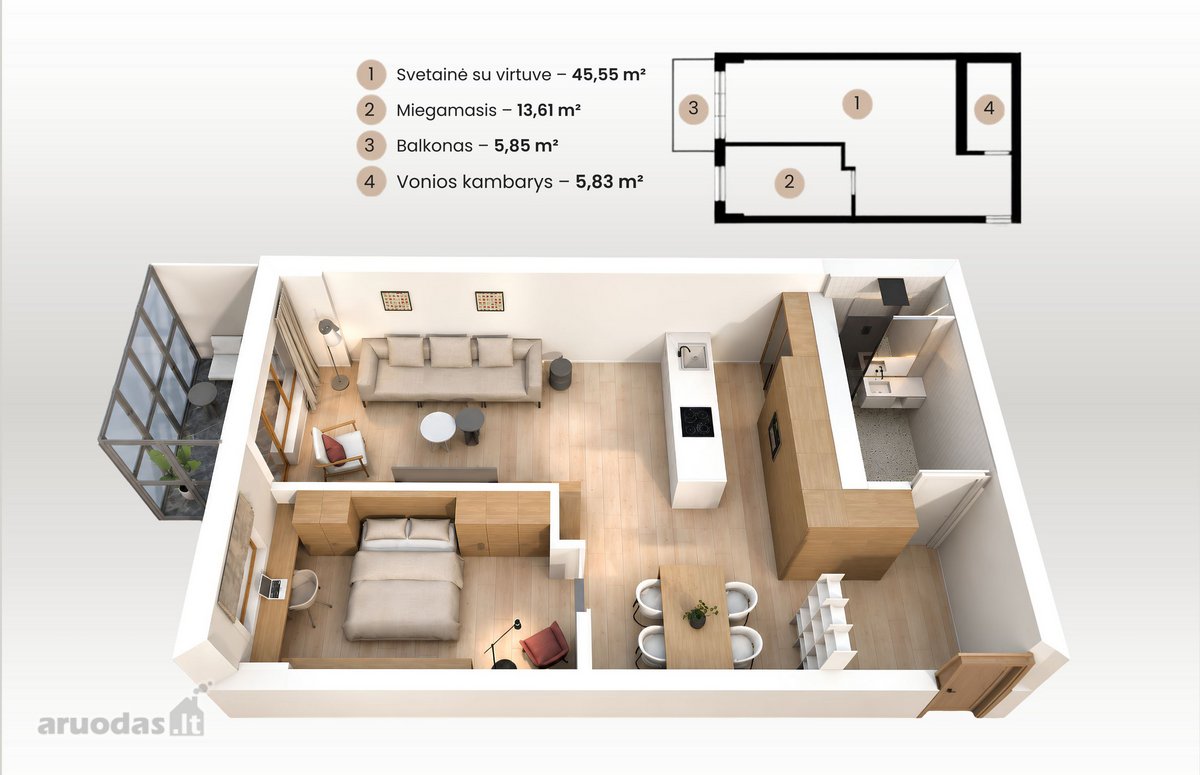 Parduodama erdvi 71 m², 2 kambarių - nuotraukos Nr. 4