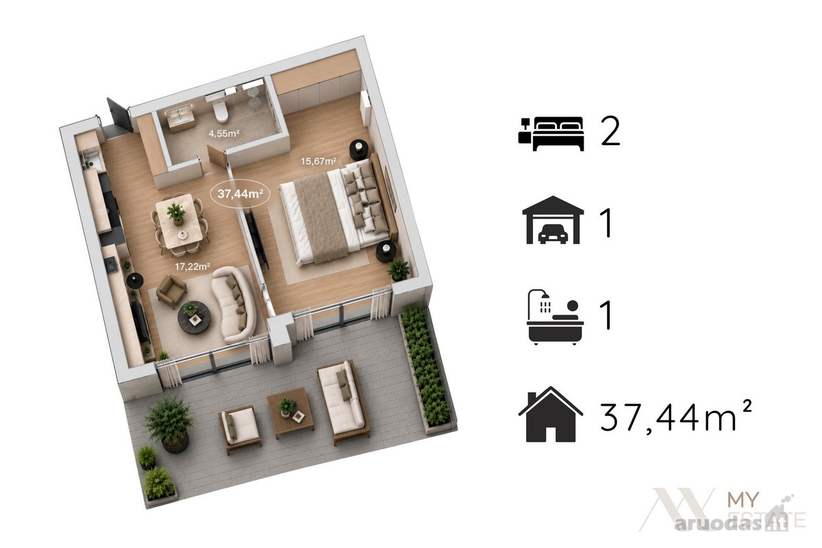 Parduodamas pilnai įrengtas apartamentas - nuotraukos Nr. 21