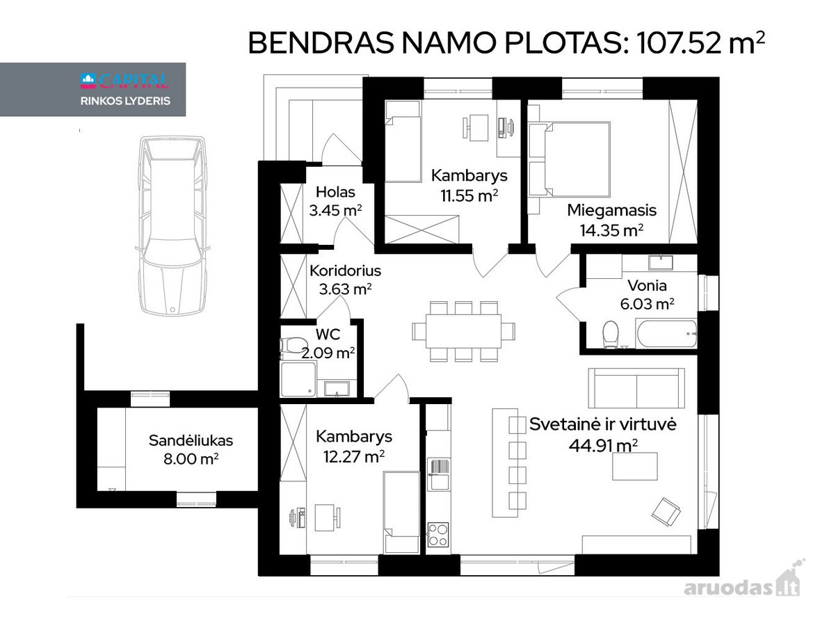 Parduodami modernūs A++ klasės, 107 m² vieno - nuotraukos Nr. 6