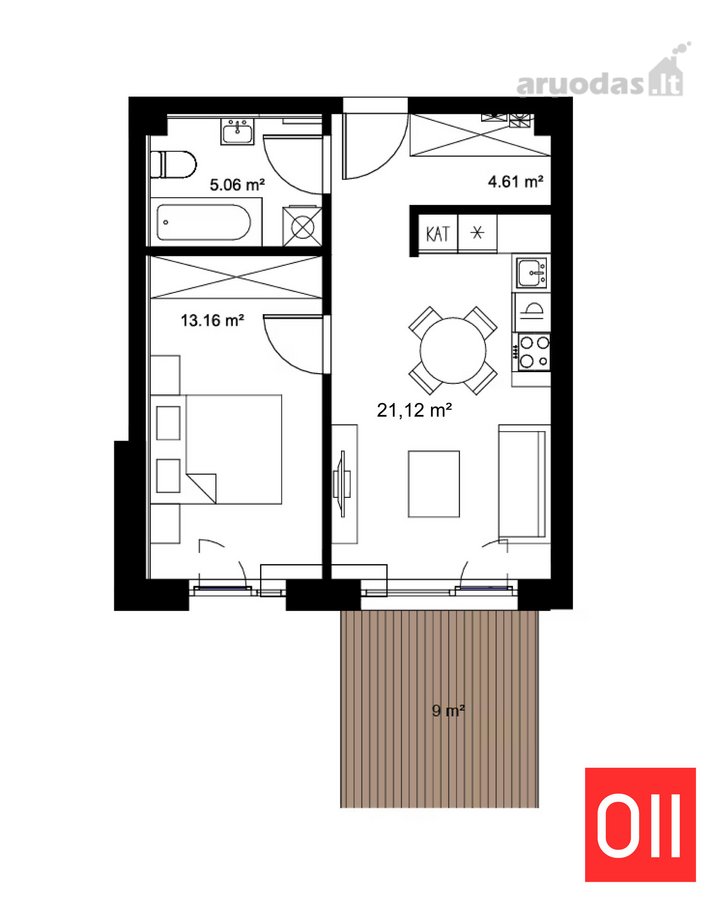 Paskutinis 2 kambarių butas su 9 m² terasa už - nuotraukos Nr. 20