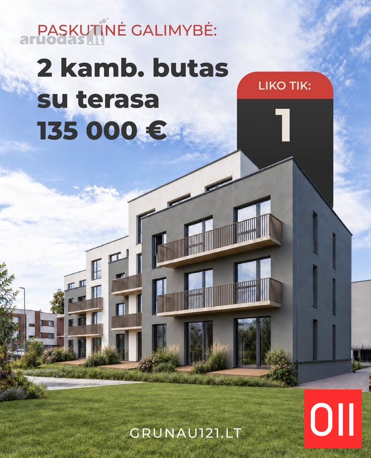 Paskutinis 2 kambarių butas su 9 m² terasa už - nuotraukos Nr. 2